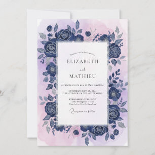Kobalt-Violett-Rosen-Hochzeit Einladung
