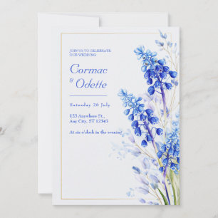 Kobaltblau Aquarell Muscari Goldrahmen Hochzeit Einladung