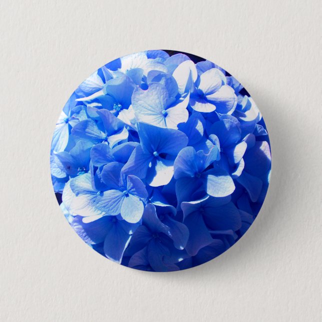 Kobaltblau Blütenblütenelegante Hydrangeas Button (Vorderseite)