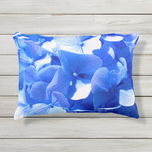 Kobaltblau Blütenblütenelegante Hydrangeas Kissen Für Draußen (Vorderseite)