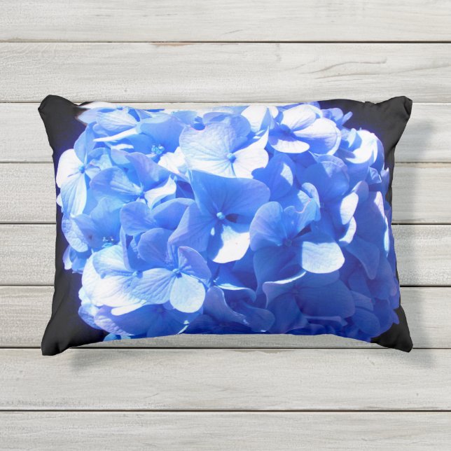 Kobaltblau Blütenblütenelegante Hydrangeas Kissen Für Draußen (Vorderseite)