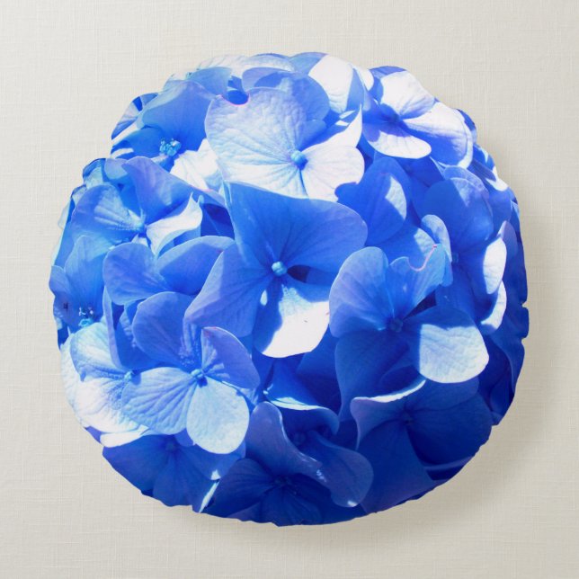 Kobaltblau Blütenblütenelegante Hydrangeas Rundes Kissen (Vorderseite)