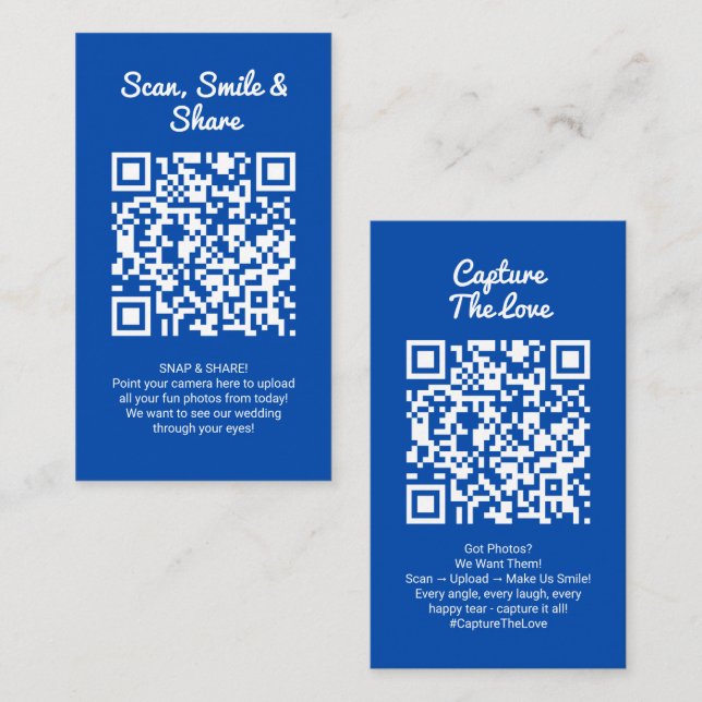 Kobaltblau-Foto-Sharing-Capture-Love-QR-Code  Visitenkarte (Vorne/Hinten)