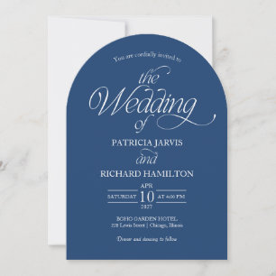 Kobaltblau Minimalistischer Bogen Hochzeit Elegant Einladung