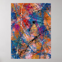 Kobaltblau und orange expressiver Spritzkunst