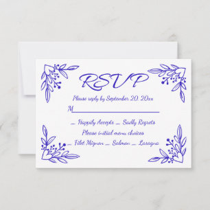Kobaltblau & Weiße Florale Hochzeits-RSVP-Blumen RSVP Karte