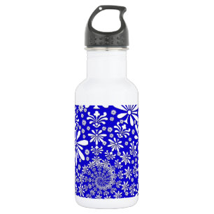 Kobaltblau-weißes Blumenmuster Trinkflasche