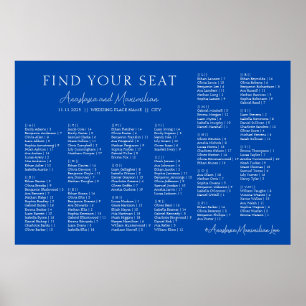 Kobaltblaue alphabetische Hochzeits-Sitzordnung Poster