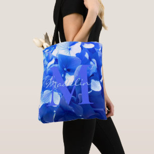 Kobaltblaue Blumen elegante blaue Kalligrafie  Tasche