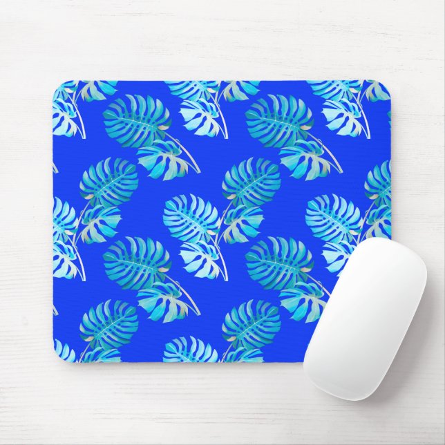 Kobaltblaue Monstera Brise Mousepad (Mit Mouse)