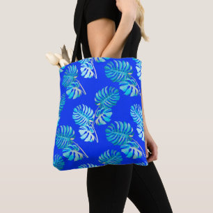 Kobaltblaue Monstera Brise Tasche