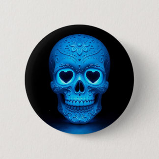 Kobaltblauer Glow Zucker-Schädel – Herzaugen Button