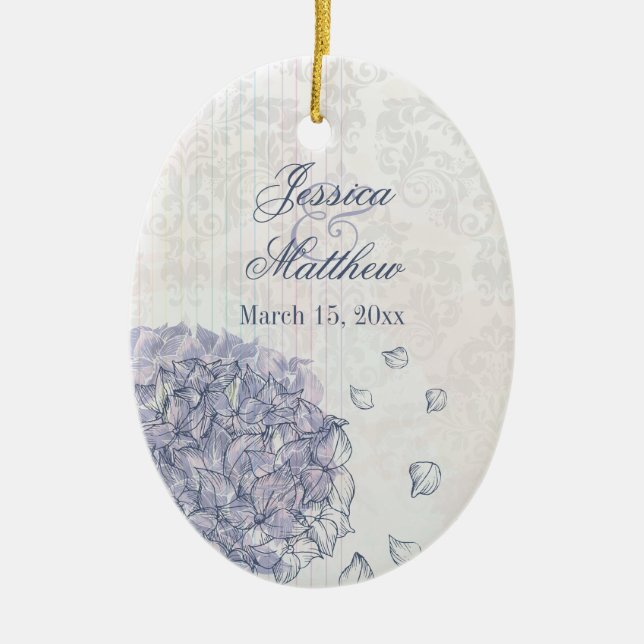 Kobaltblauer Hydrangea Blume Hochzeit Foto Gefalle Keramik Ornament (Vorne)