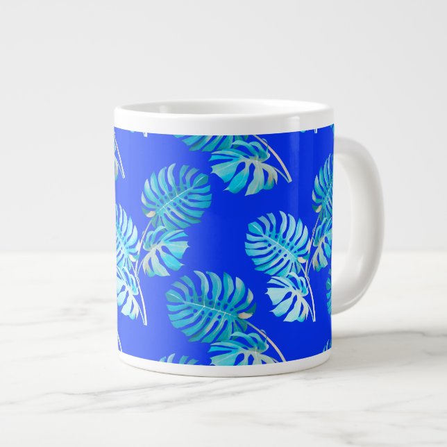 Kobaltblauer Monstera-Wind Jumbo-Tasse (Vorderseite Rechts)
