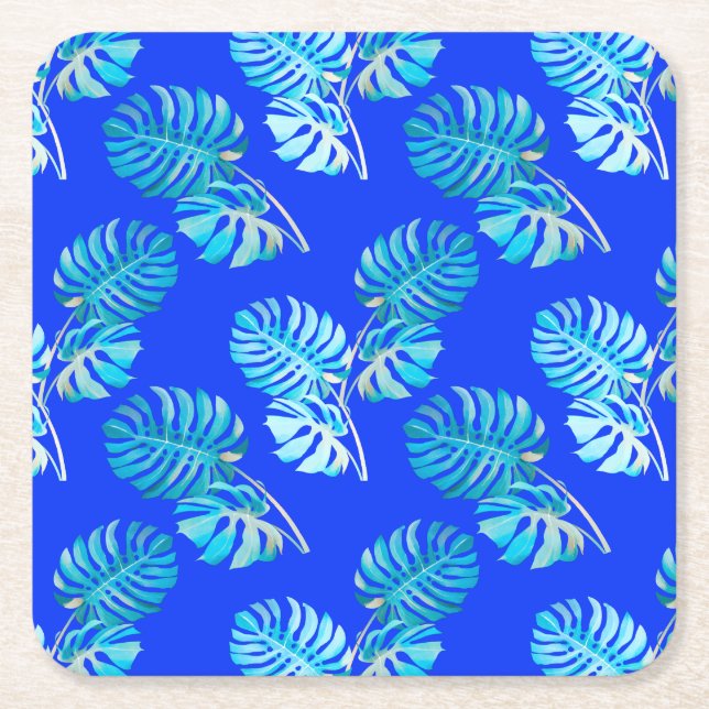 Kobaltblauer Monstera-Wind Rechteckiger Pappuntersetzer (Vorderseite)