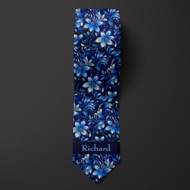 Kobaltblaues Blumenmonogramm Krawatte (Von Creator hochgeladen)