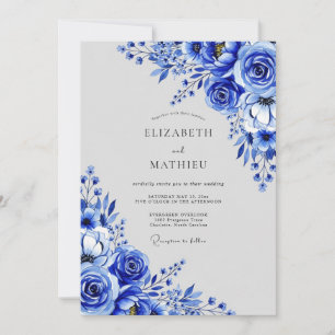 Kobaltblaues elegantes Winterhochzeit Einladung