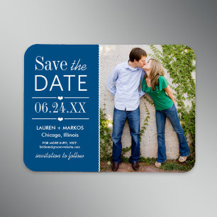 Kobaltblaues geteiltes Panel-Foto „Save the Date“ Magnet