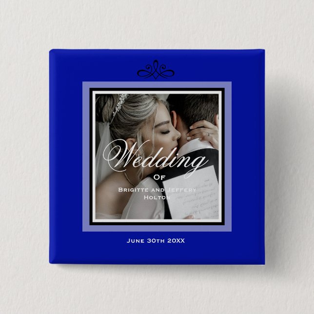 Kobaltblaues Hochzeitspaar anpassbar Button (Vorderseite)