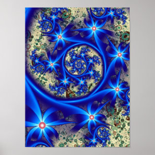 Kobaltblaues kosmische Blumen-Galaxie-Kunstwerk Poster