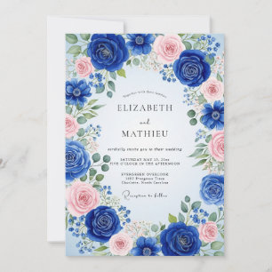 Kobaltblaues majestätisches Aquarell-Frühlingshoch Einladung