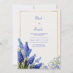 Kobaltblaues Muscari Botanischer Goldrahmen Hochze Einladung