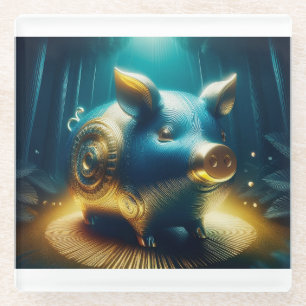 Kobaltblaues Steampunk-Schwein Glasuntersetzer