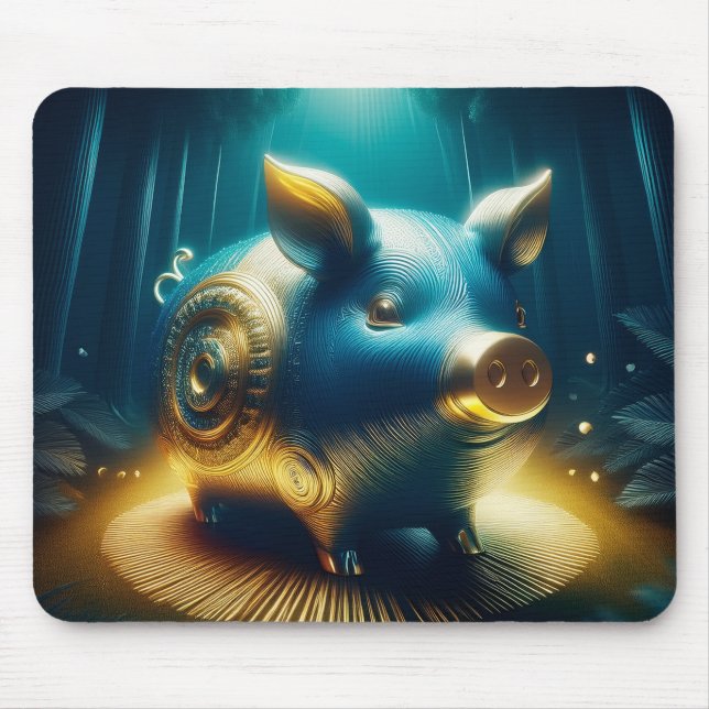 Kobaltblaues Steampunk-Schwein Mousepad (Vorne)