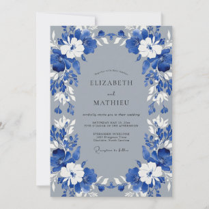 Kobaltweißer Kranz Hochzeit Einladung