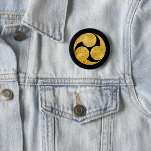 Kobayakawa Mon Japanisches Imitat Gold auf schwarz Button