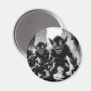 Kobold-Dämonen Verlassene Stadt BW Retro-Comic-Sti Magnet