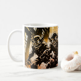 Kobold-Dämonen verwüstete Stadt Retro-50er-Grafiks Kaffeetasse