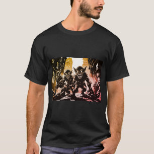 Kobold-Dämonen zerstörte Stadt Retro-50er-Grafikst T-Shirt