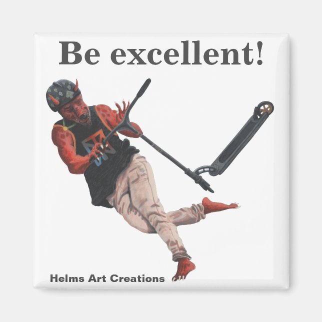 Kobold Kick Scooter Fantasy Art Button Magnet (Vorne)