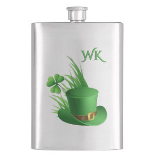 Kobold-Klee-Hut im Gras-Monogramm Flachmann