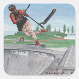 Kobold Scooter tricks Fantasy Art Square Stickers