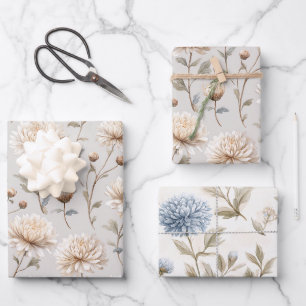 Kobraune Cremeblaue Florale Hochzeitsdusche Geschenkpapier Set