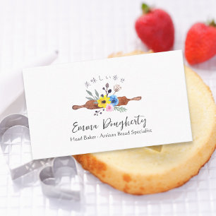 Koch Backen Utensil Rolling Button Niedlich Floral Visitenkarte