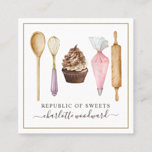 Koch Baker's Utensils Cupcake Bäckerei Konditorei Quadratische Visitenkarte