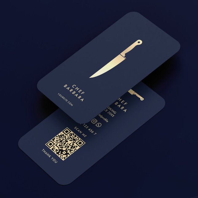 Koch Bakery Caterer Dunkles Navy Gold Kniff Modern Visitenkarte (Chef Bakery Caterer Dark Navy Gold Knife Modern Business Card
)