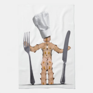 Koch Box Mann mit Besteck Geschirrtuch