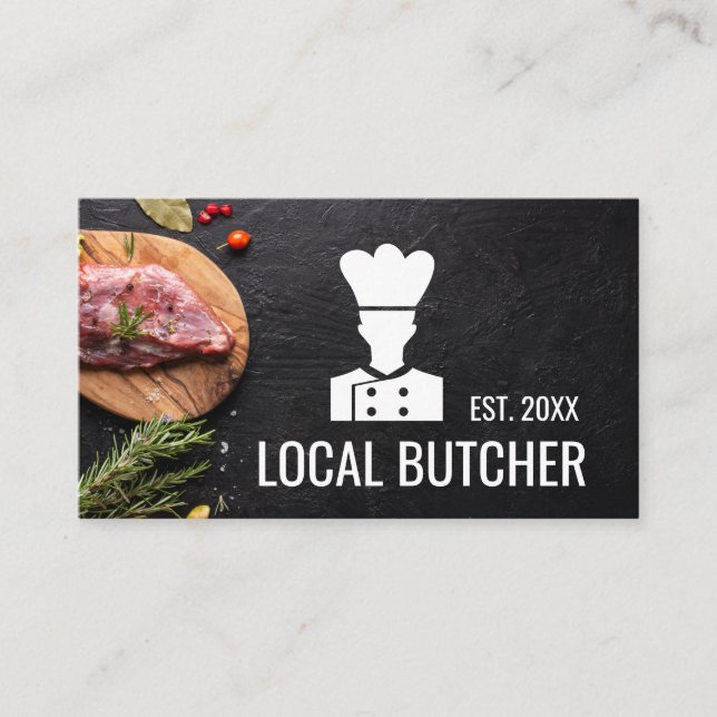 Koch-Buttons | Steak on Wood Business Card Visitenkarte (Vorderseite)