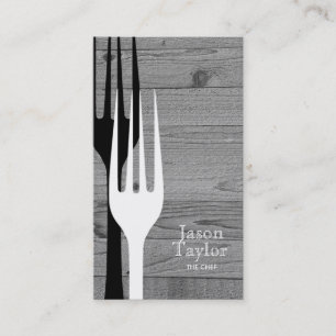 Koch Catering Restaurant Food Fork Logo Grau Wood Visitenkarte