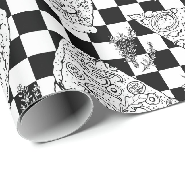 Koch Checkerboard Schwarz-weiß Pizza Muster Geschenkpapier (Rolleneckpunkt)