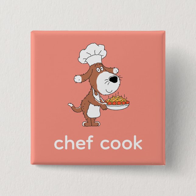 Koch Cook Niedlich Funny Doppy Welpe Cartoon Button (Vorderseite)
