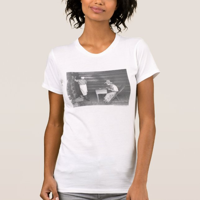 Koch, der einen Cowboy aufpasst, Karten 2 zu T-Shirt (Vorderseite)