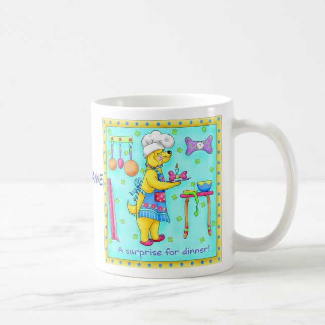 Koch Dog Whimsy Art Name Personalisiert Kaffeetasse (Rechts)