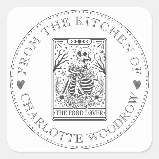 Koch für Backwaren Tarot Lebensmittelkennzeichnung Quadratischer Aufkleber (Vorderseite)