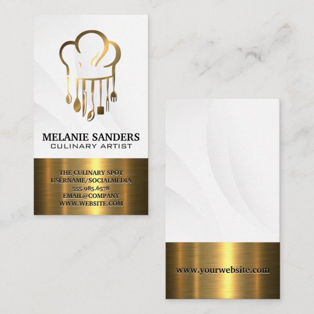 Koch Hat Kochen Utensitäten | Gold Metallic Visitenkarte (Vorne/Hinten)