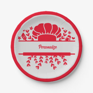 Koch Hat Red Gray Cook Personalisiertes Party Pappteller
